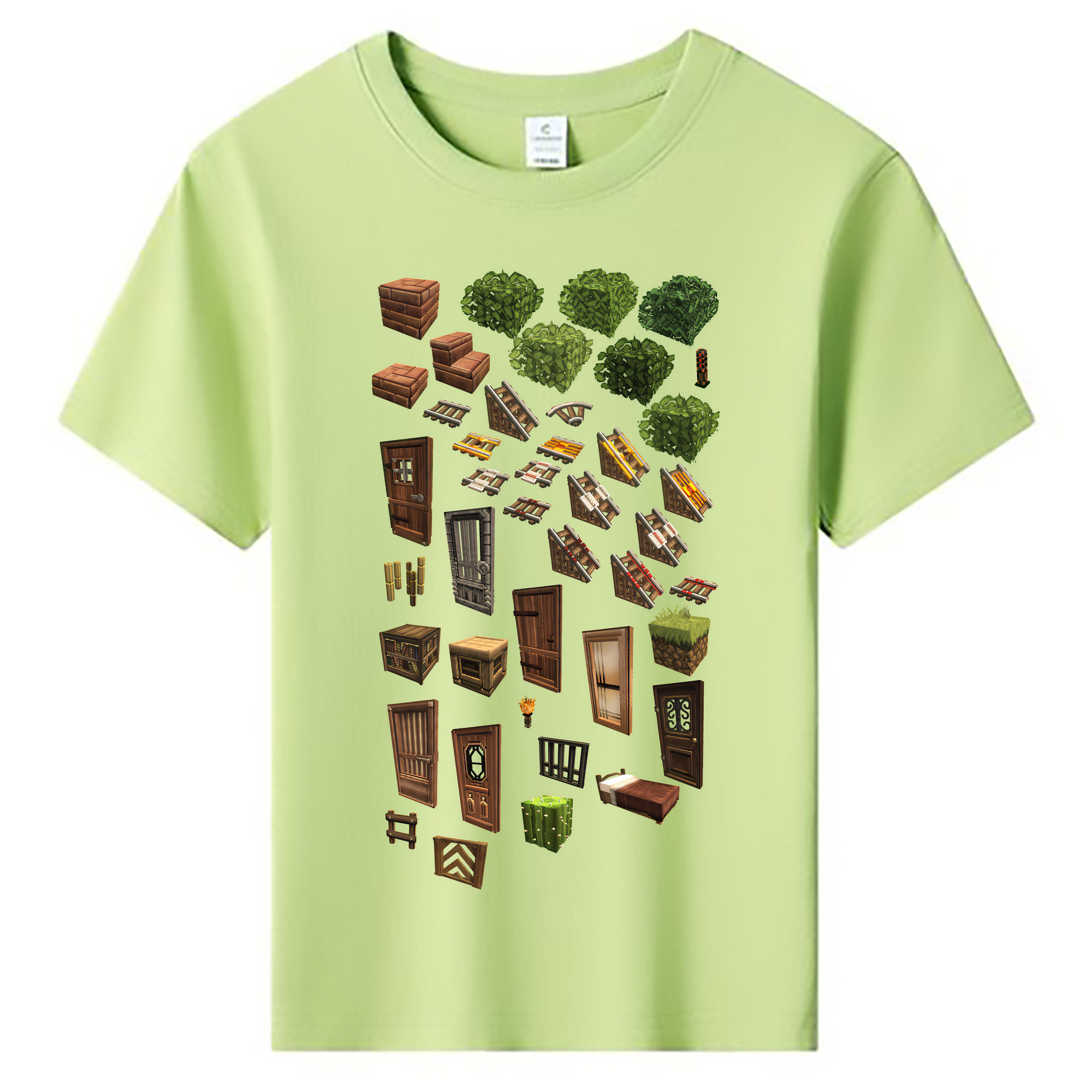 （画像用） マインクラフト ブロックの世界 Minecraft MC Block world 綿100％キッズTシャツ（フロントプリント）